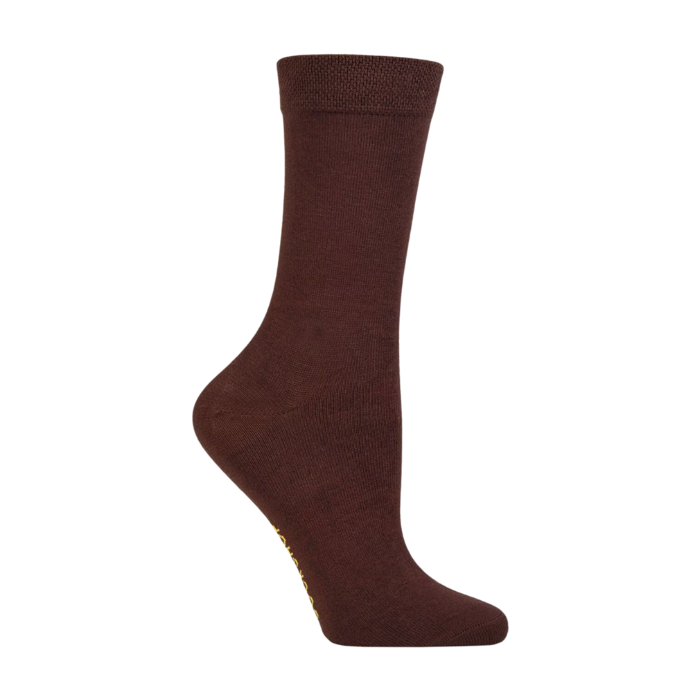 A brown pair of bamboo socks. 