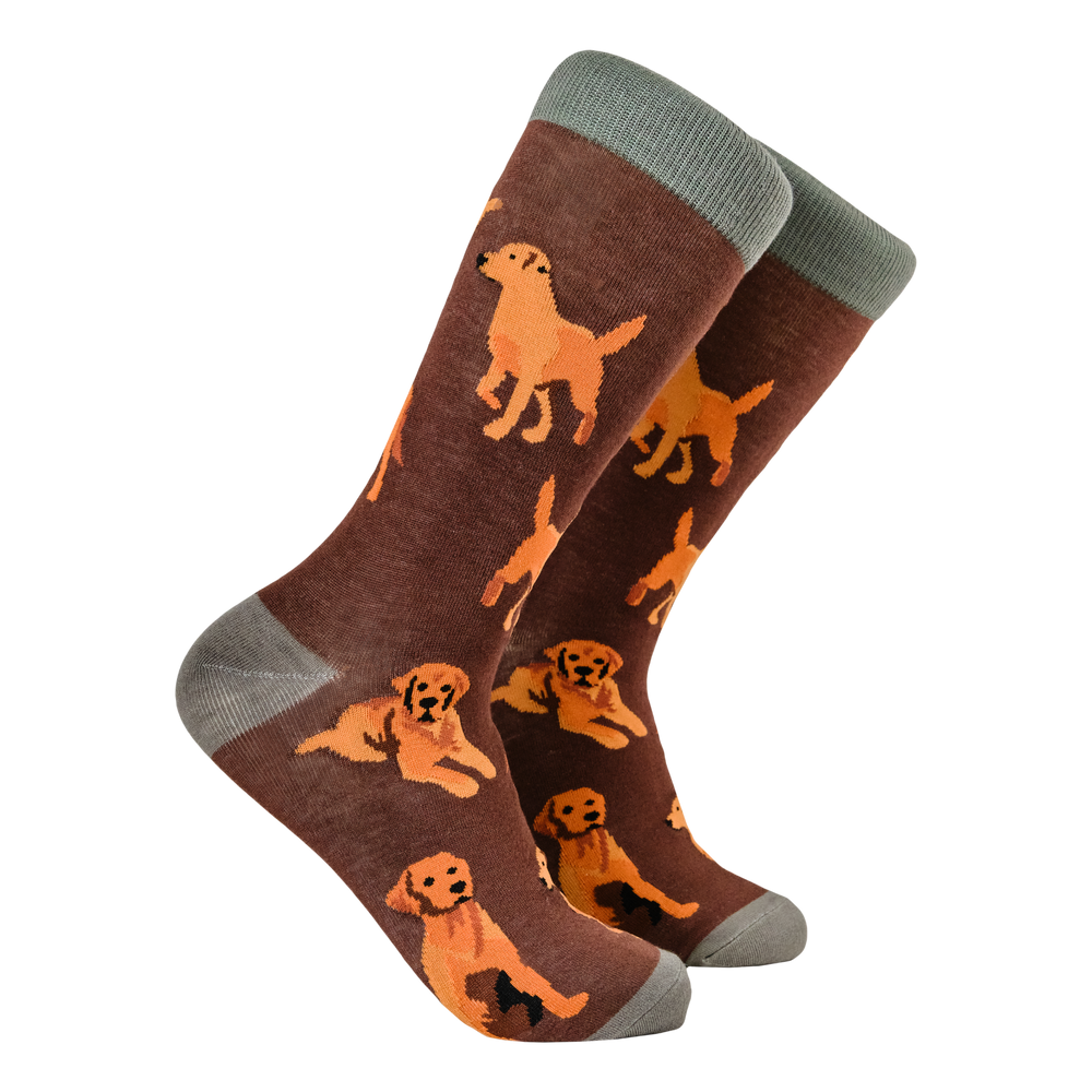 Fox Red Labrador Bamboo Socks. A pair of socks with a labrador motif. Brown legs, heel, toe and cuff. 