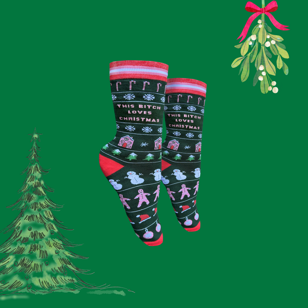 This B**ch Loves Christmas Slogan Socks