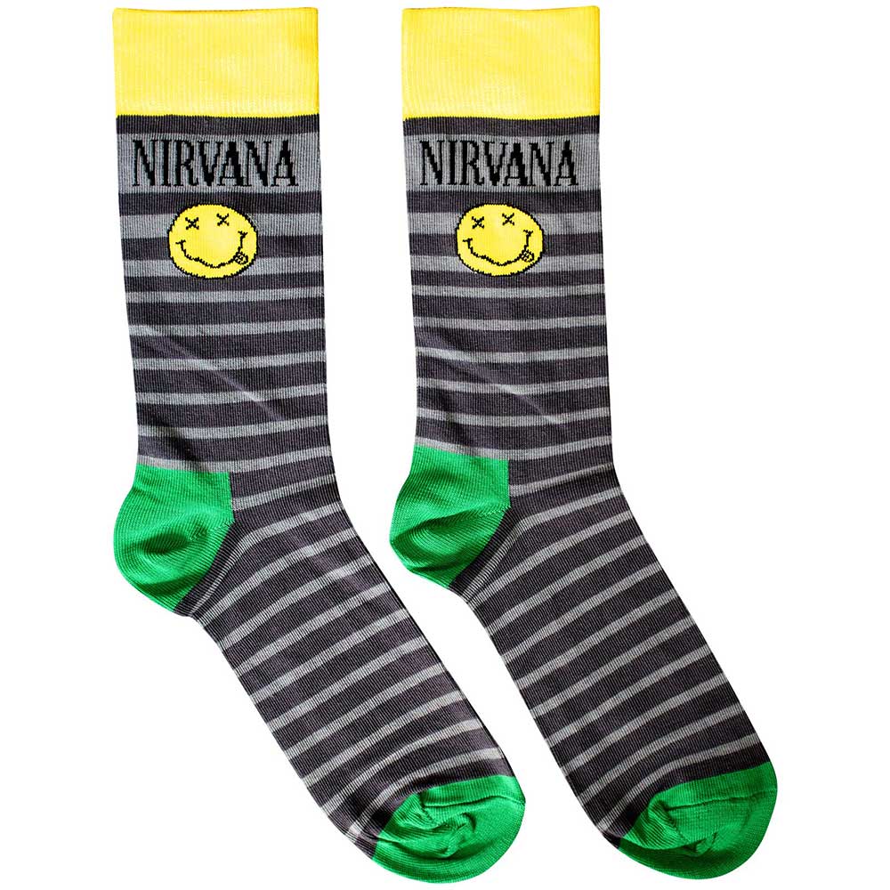 NIRVANA Happy Face & Logo Stripes Socks