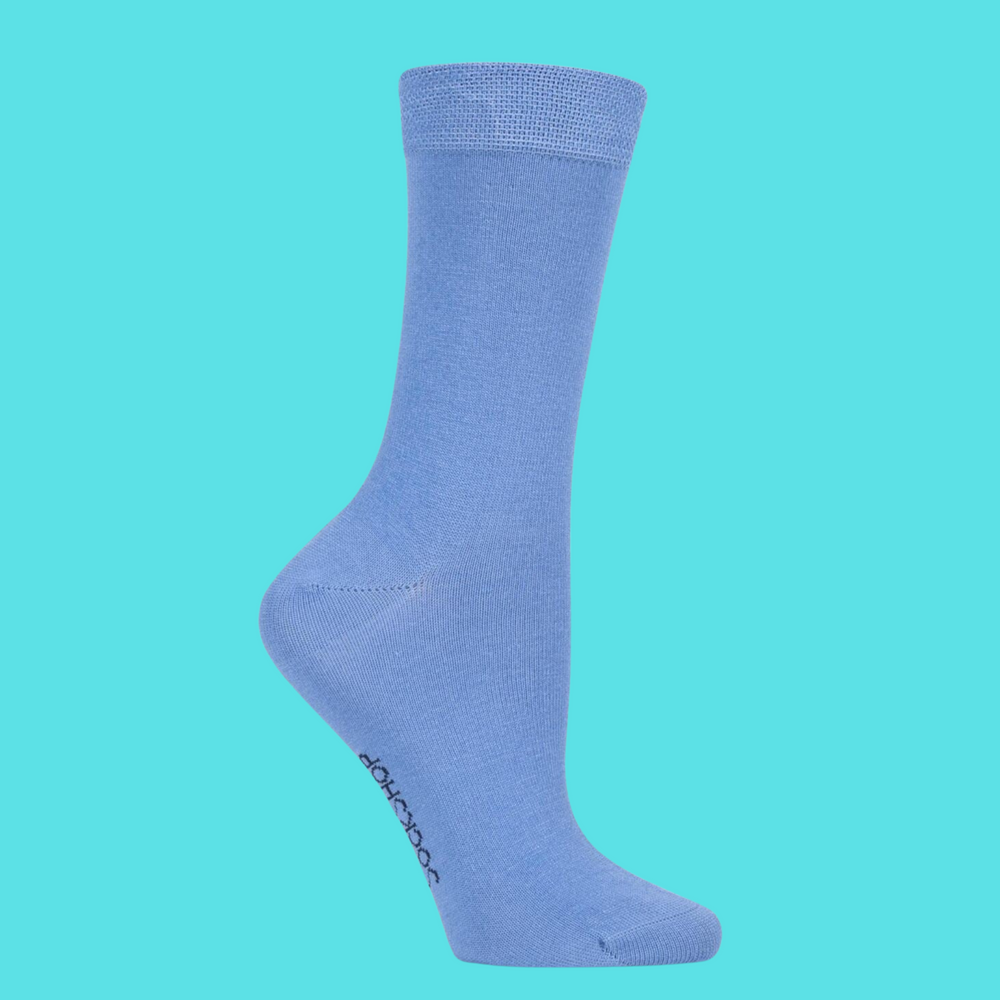 
                  
                    A pair of light blue bamboo socks.
                  
                