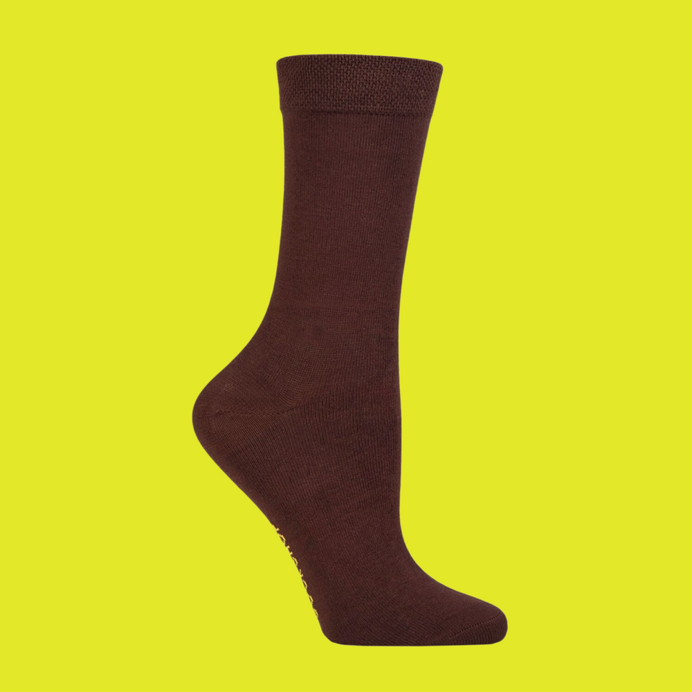 A brown pair of bamboo socks. 