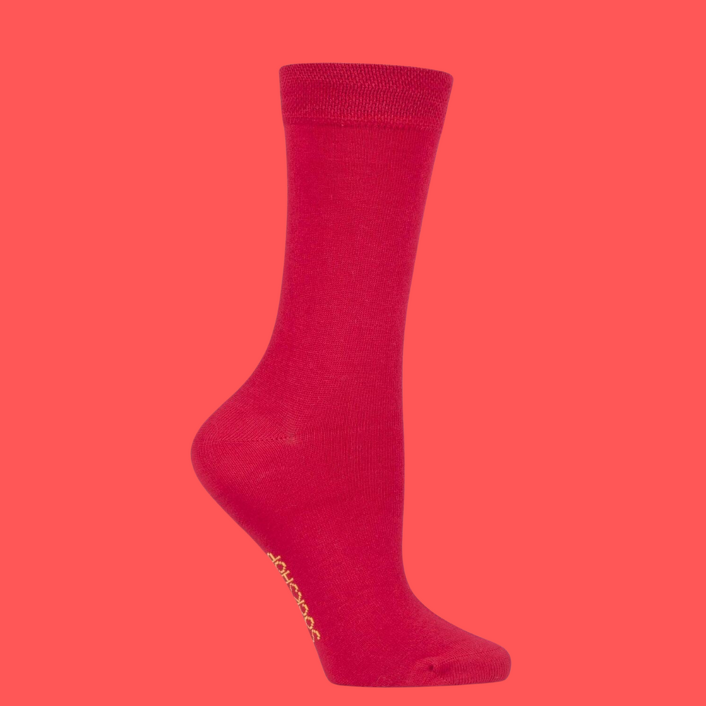 
                  
                    A pair of bright red bamboo socks. 
                  
                