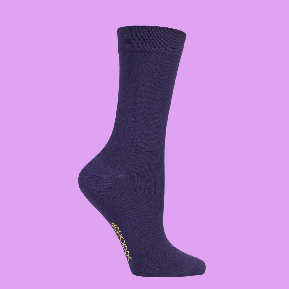 A pair of purple bamboo socks. 