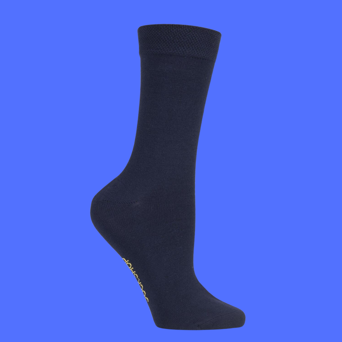 A pair of navy blue bamboo socks.