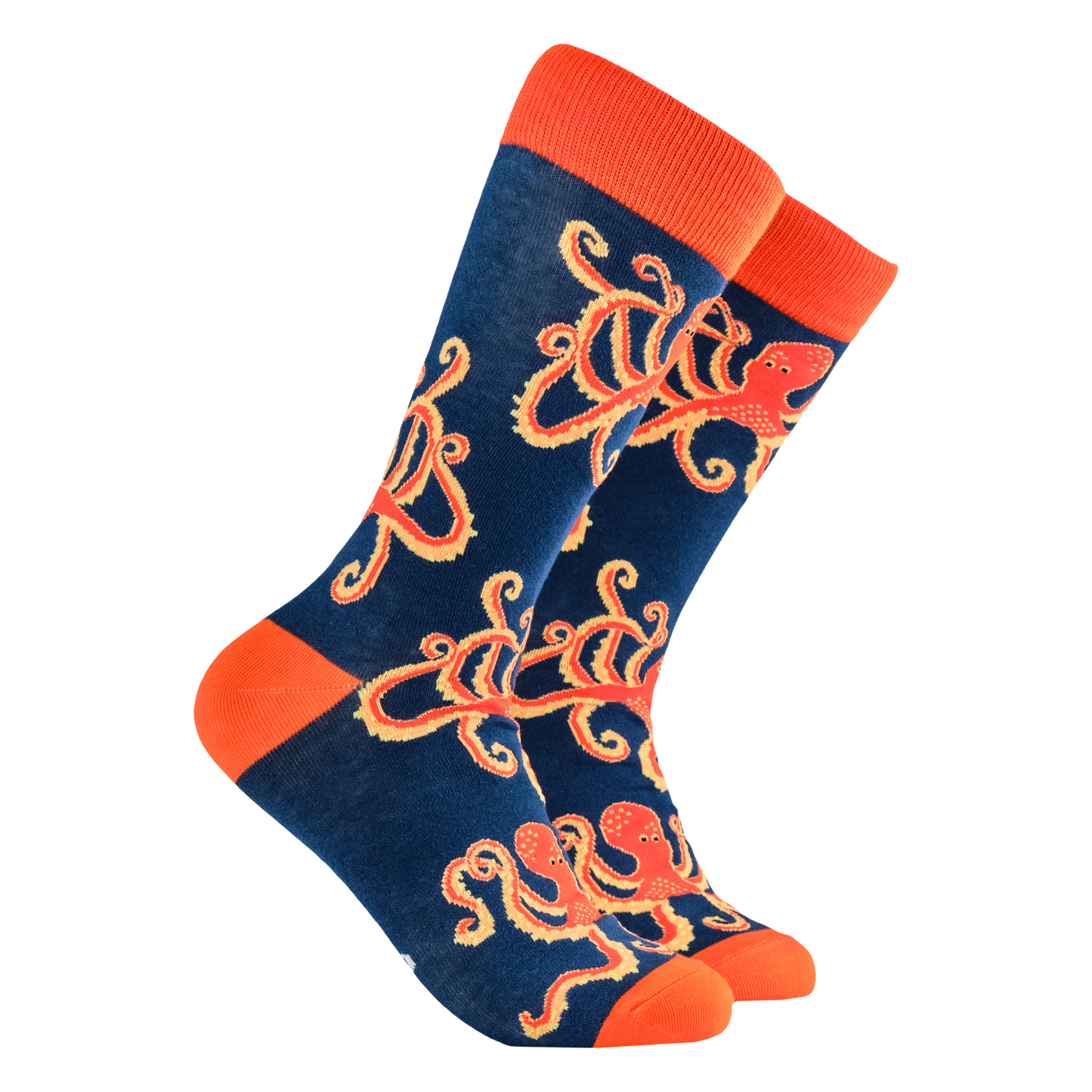 
                  
                    A pair of socks depicting the soctopus mascot, Captain Soctopus. Blue legs, orange cuff, heel and toe.
                  
                