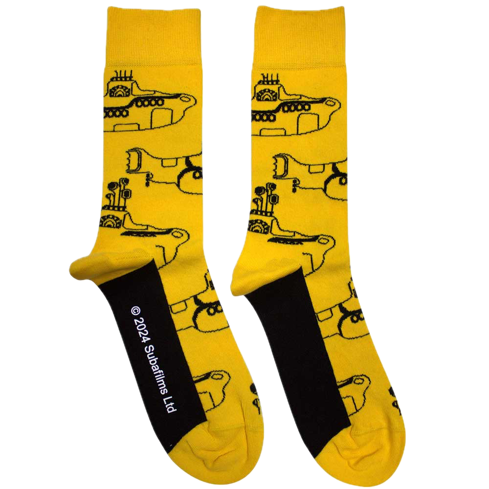 The Beatles Sub Outline Repeat Socks. A pair of socks with a yellow submarine motif. 