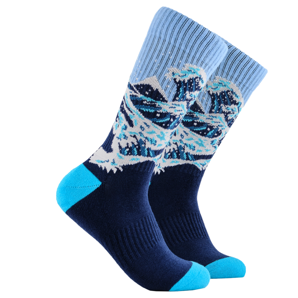 
                      
                        Art Socks - The Wave Athletic. A pair of athletic socks featuring the classic wave art print. Blue and white. 
                      
                    