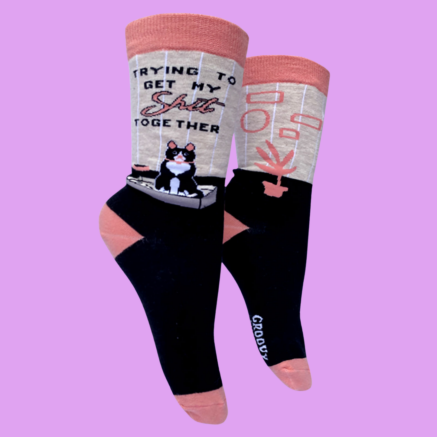 Trying Cat Slogan Socks