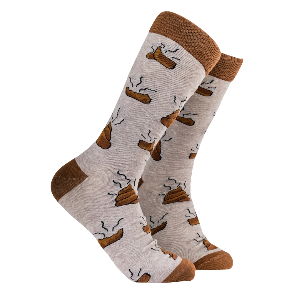 Poo Socks - These Socks are S**t. A pair of socks with a poo motif. Grey legs and brown heel, toe and cuff. 