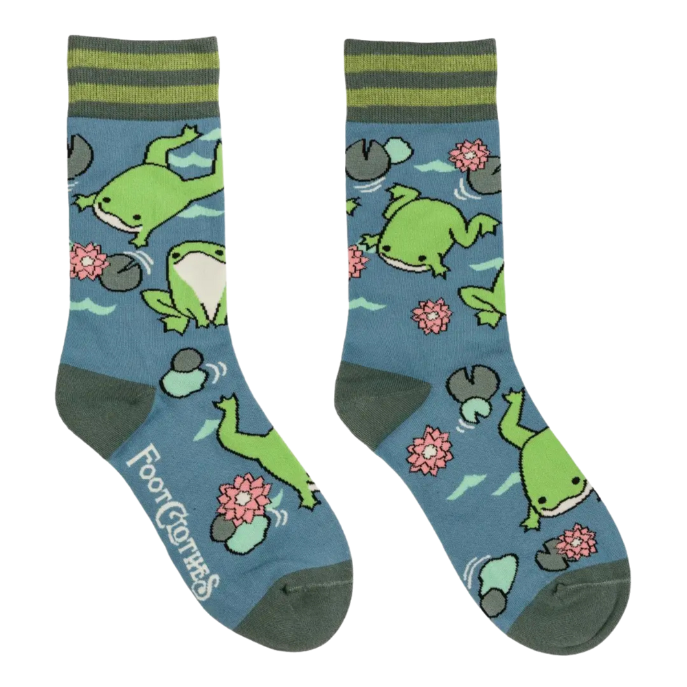 
                      
                        Hoppy Days Crew Socks. A pair of socks featuring cute hoppy socks. Blue legs, green, heel, toe and cuff. 
                      
                    