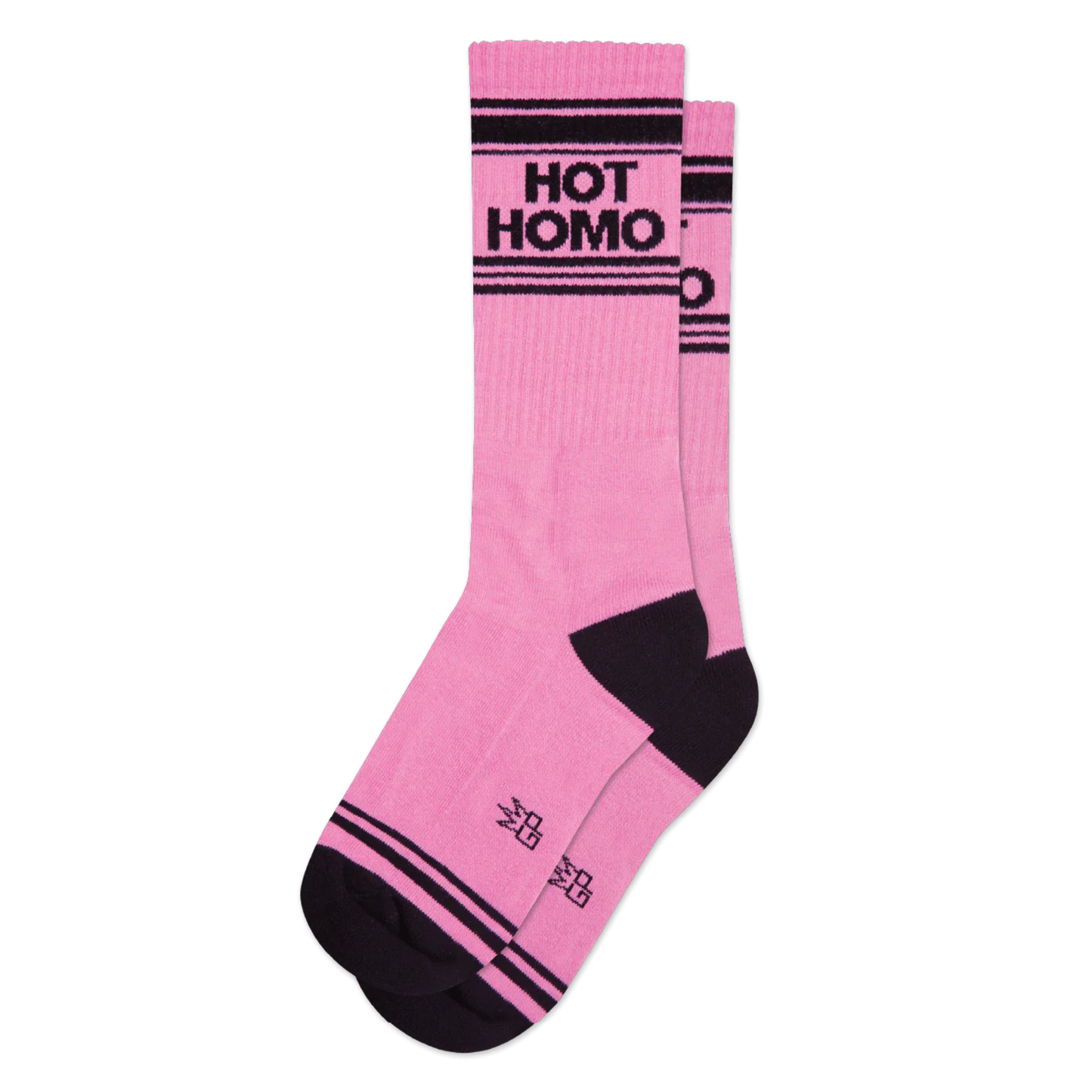 Hot Homo Athletic Socks. A bright pink pair of sports style socks with the slogan "Hot Homo". 