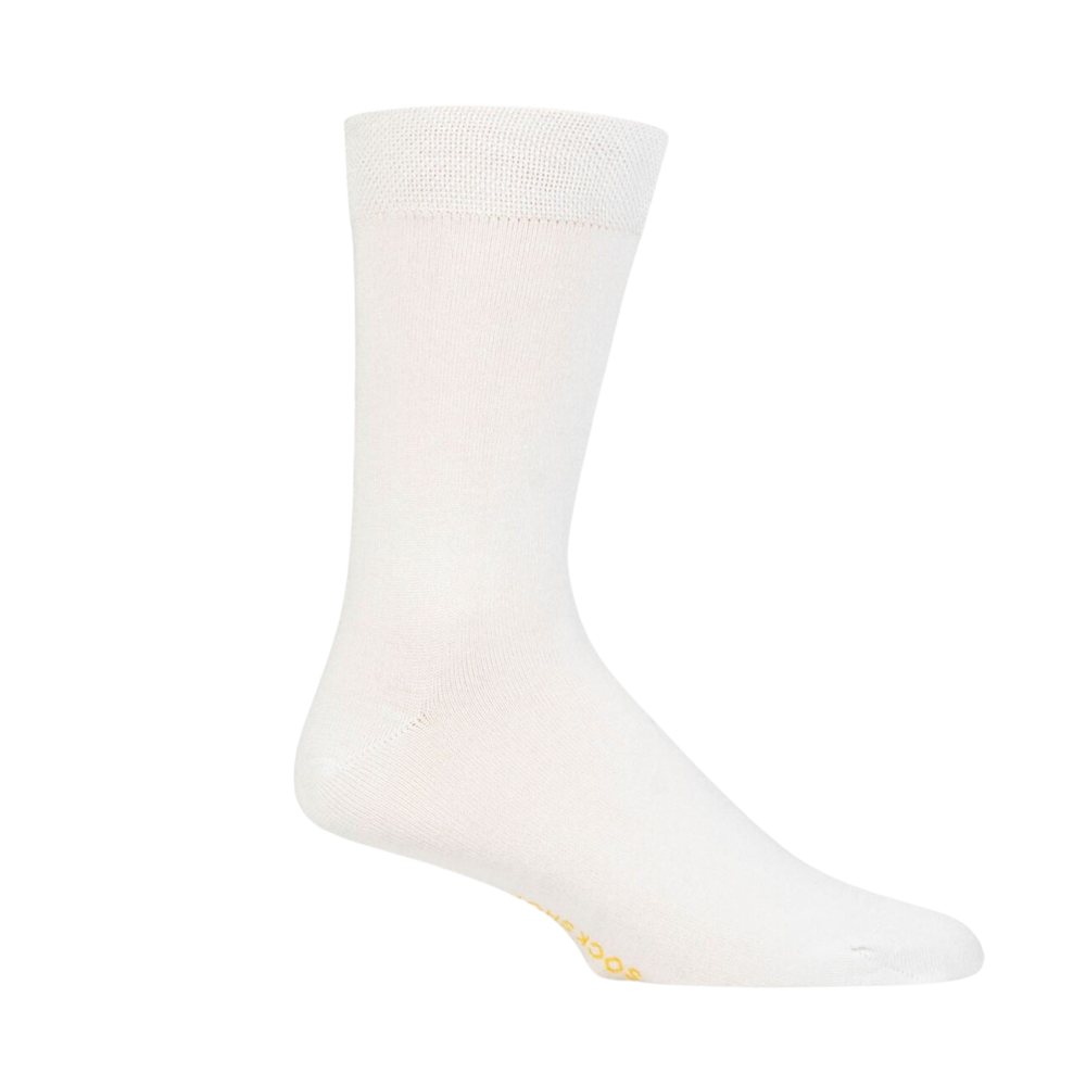 
                  
                    A pair of white bamboo socks. 
                  
                