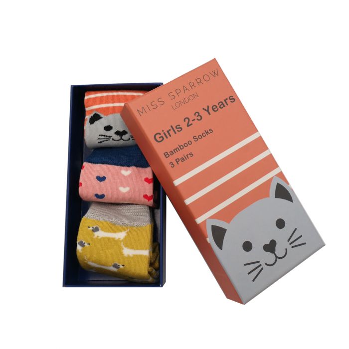 Cat and Dogs Kids Bamboo Gift Box Socks - Miss Sparrow