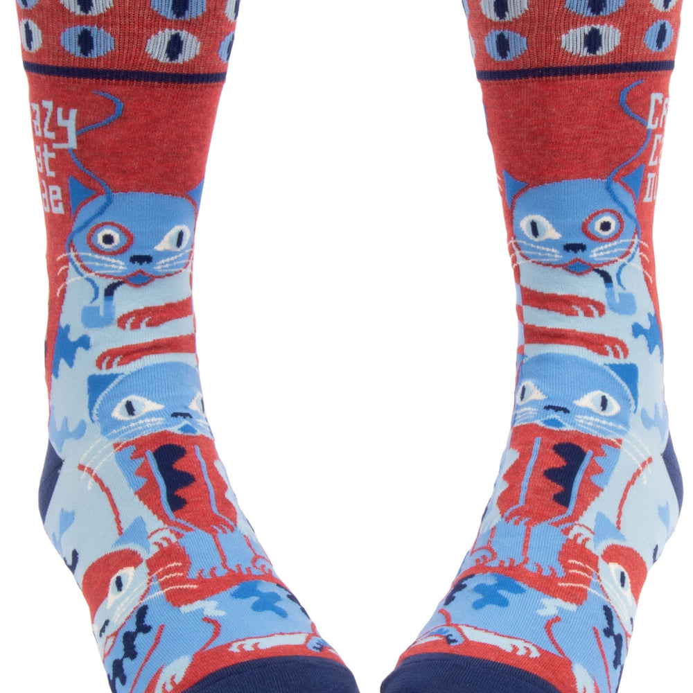 
                      
                        A pair of socks depicting a crazy sock dude. Red legs, blue, heel, toe and cuff. 
                      
                    